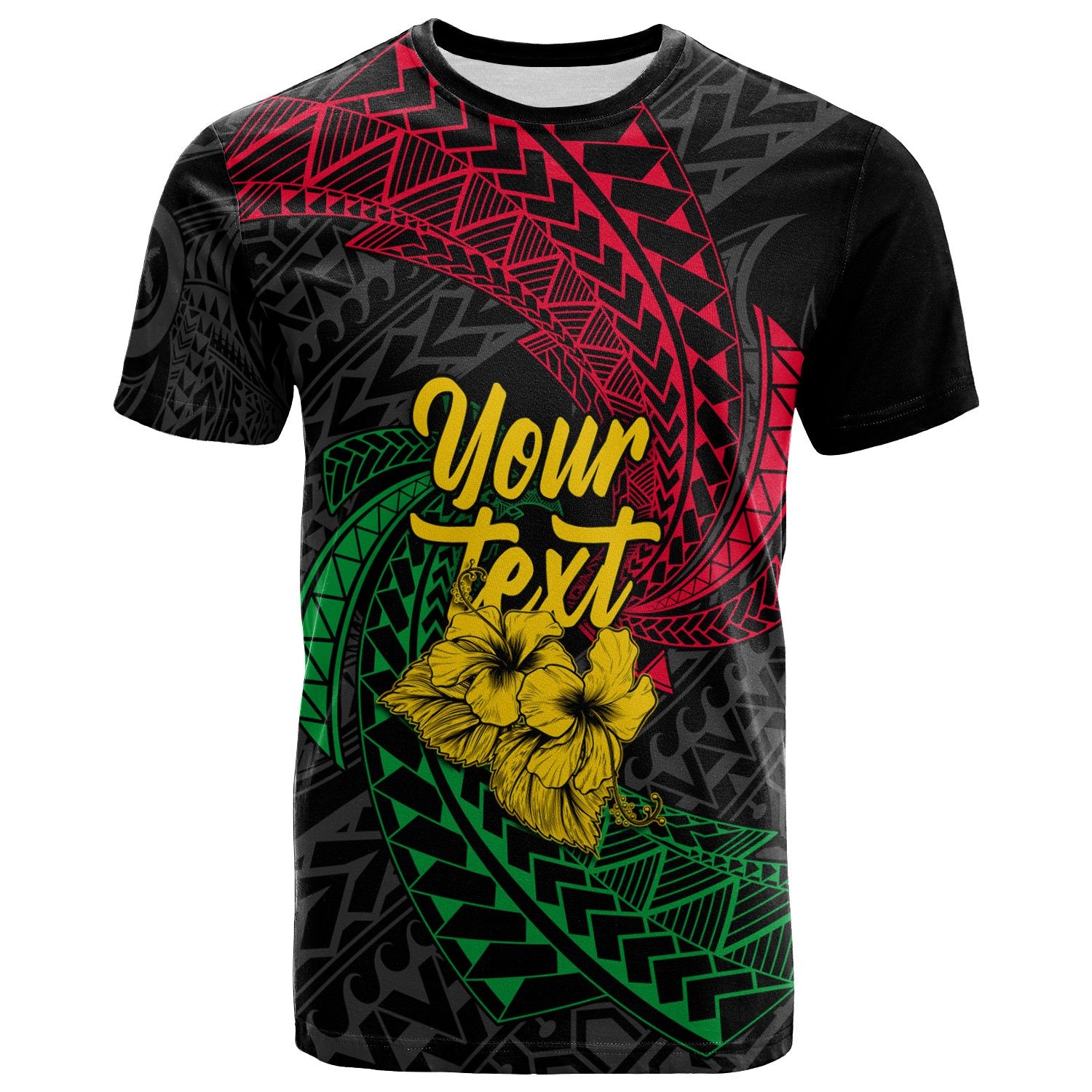 Vanuatu Custom T Shirt Flag Spiral Pattern Hibiscus Unisex BLACK - Polynesian Pride