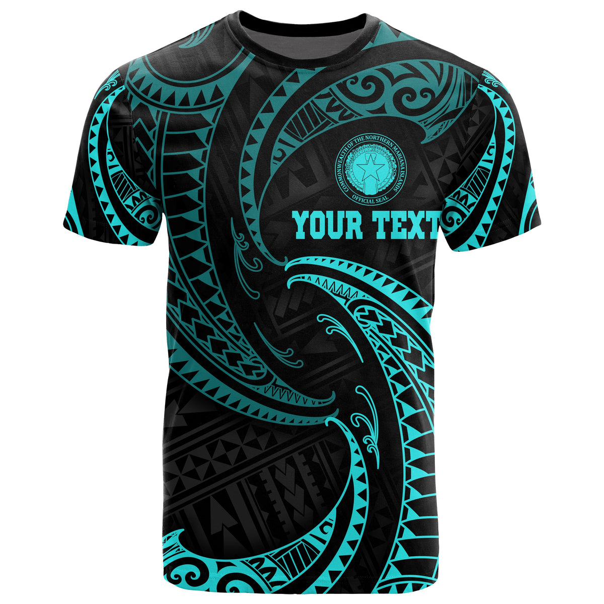 Northern Mariana Islands Polynesian Custom T Shirt Neon Blue Tribal Wave Unisex Blue - Polynesian Pride