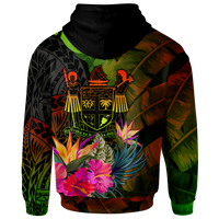 Fiji Polynesian Custom Zip up Hoodie Hibiscus and Banana Leaves - Polynesian Pride