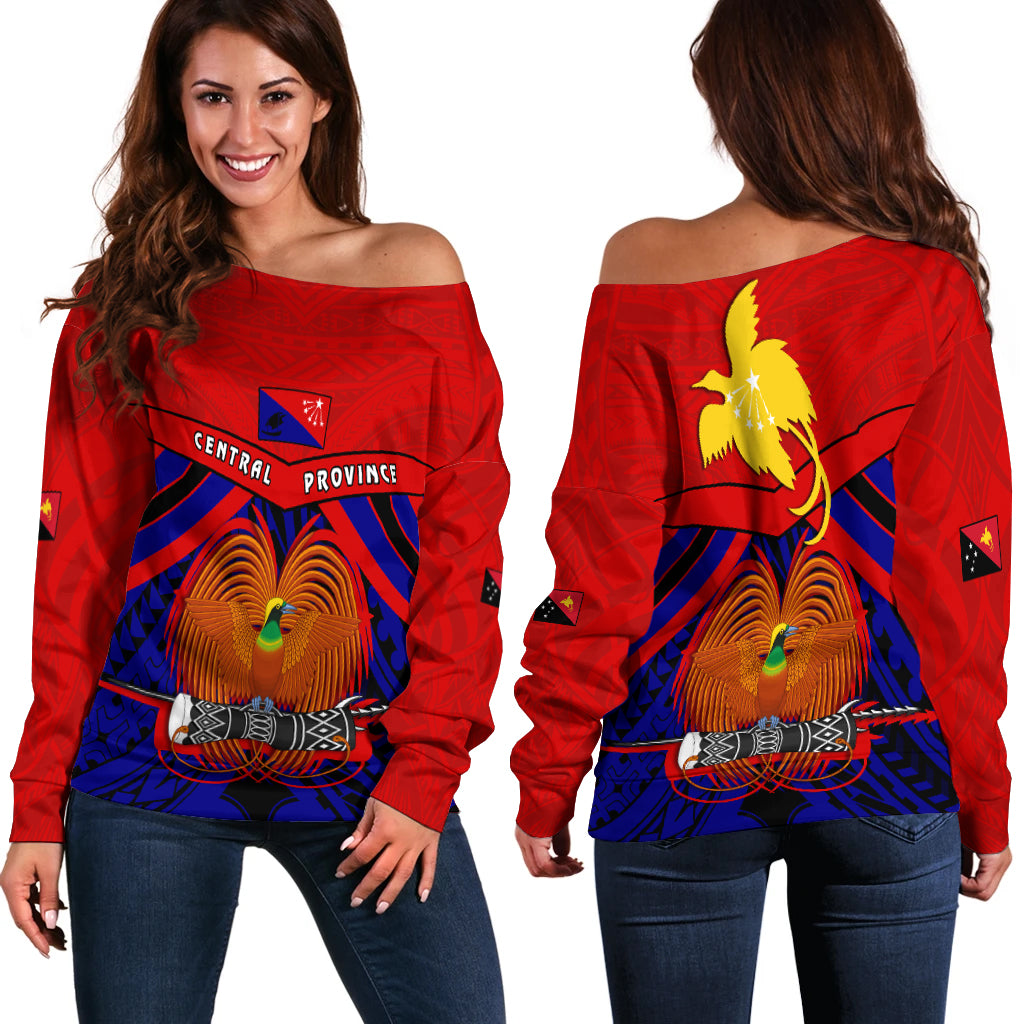 Central Province Off Shoulder Sweater Papua New Guinea LT13 Red - Polynesian Pride