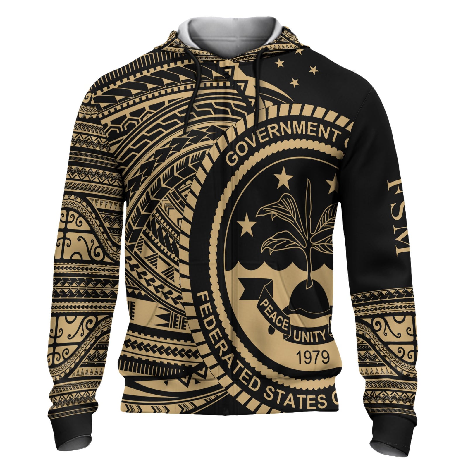 Federated States of Micronesia Hoodie Micronesia Gold Patterns With Coat of Arms Unisex Black - Polynesian Pride
