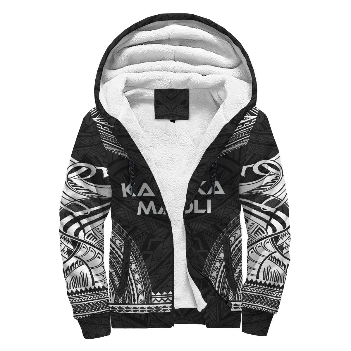Kanaka Maoli Sherpa Hoodie - Polynesian Chief Black Version Black - Polynesian Pride