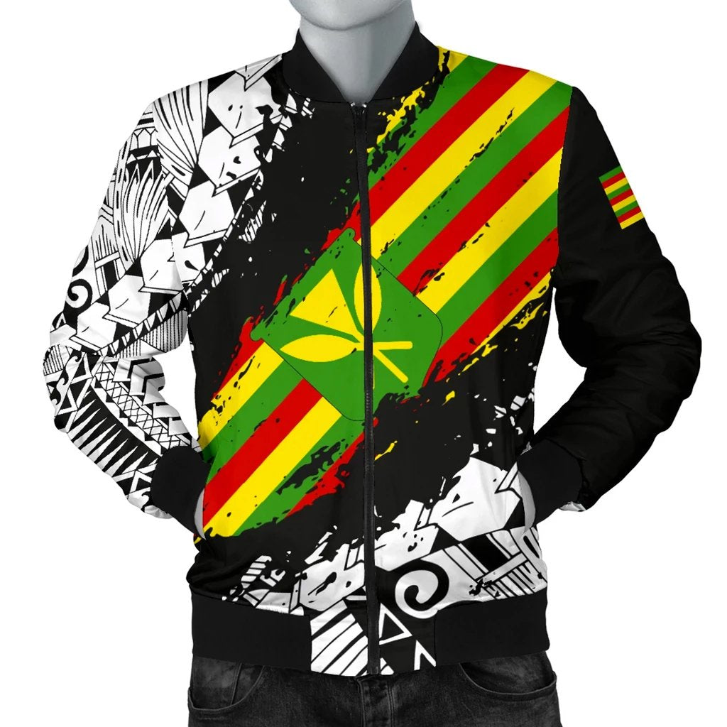 Polynesian Kanaka Flag Men's Bomber Jacket - Nora Style - White Black - Polynesian Pride