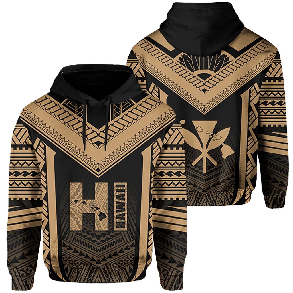 Hawaiian Kanaka Polynesian Hoodie Active Gold Unisex Gold - Polynesian Pride