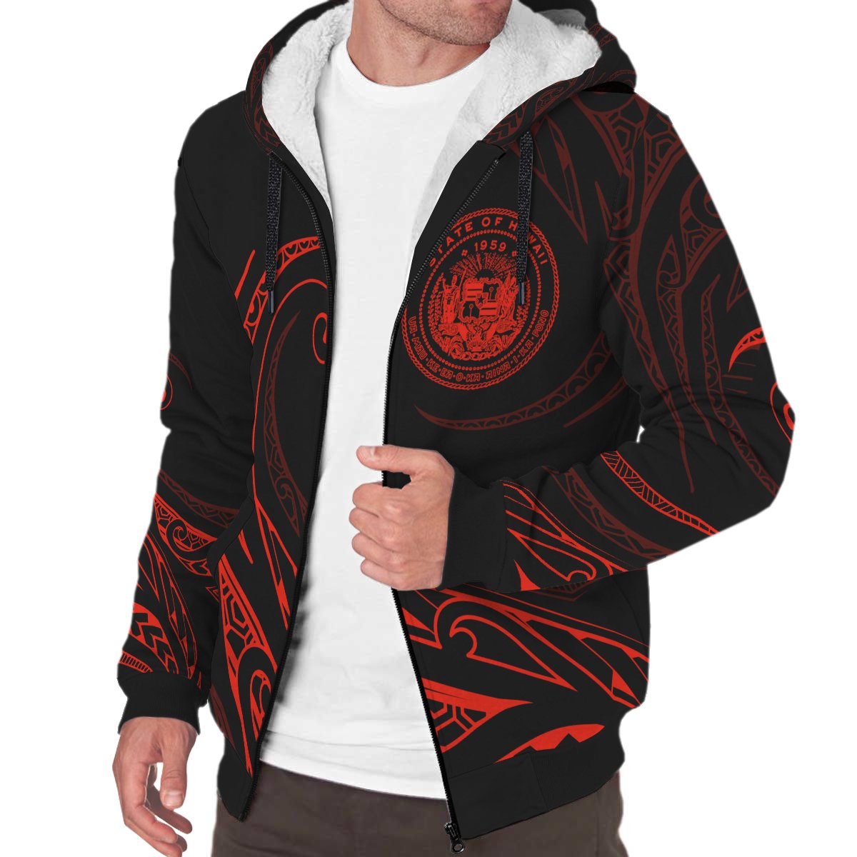 Hawaii Sherpa Hoodie - Frida Style - Red - Polynesian Pride