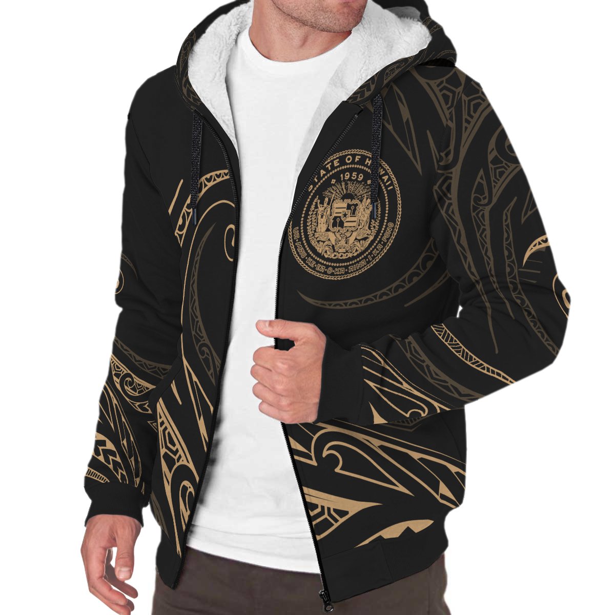 Hawaii Sherpa Hoodie - Frida Style - Gold - Polynesian Pride