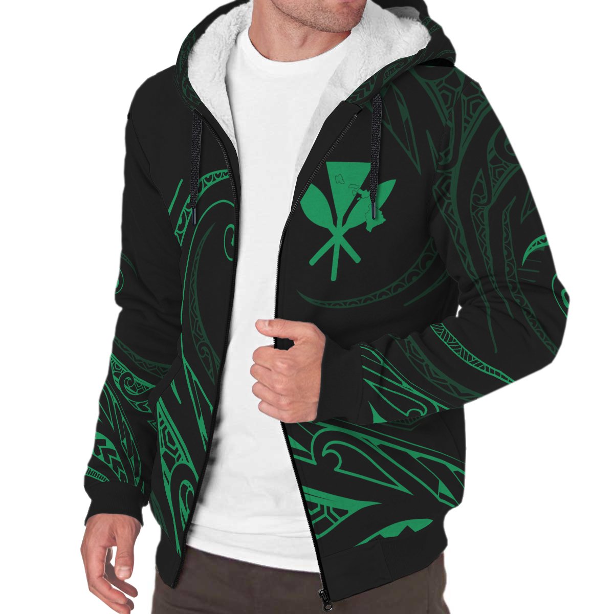 Kanaka Sherpa Hoodie - Frida Style - Green - Polynesian Pride