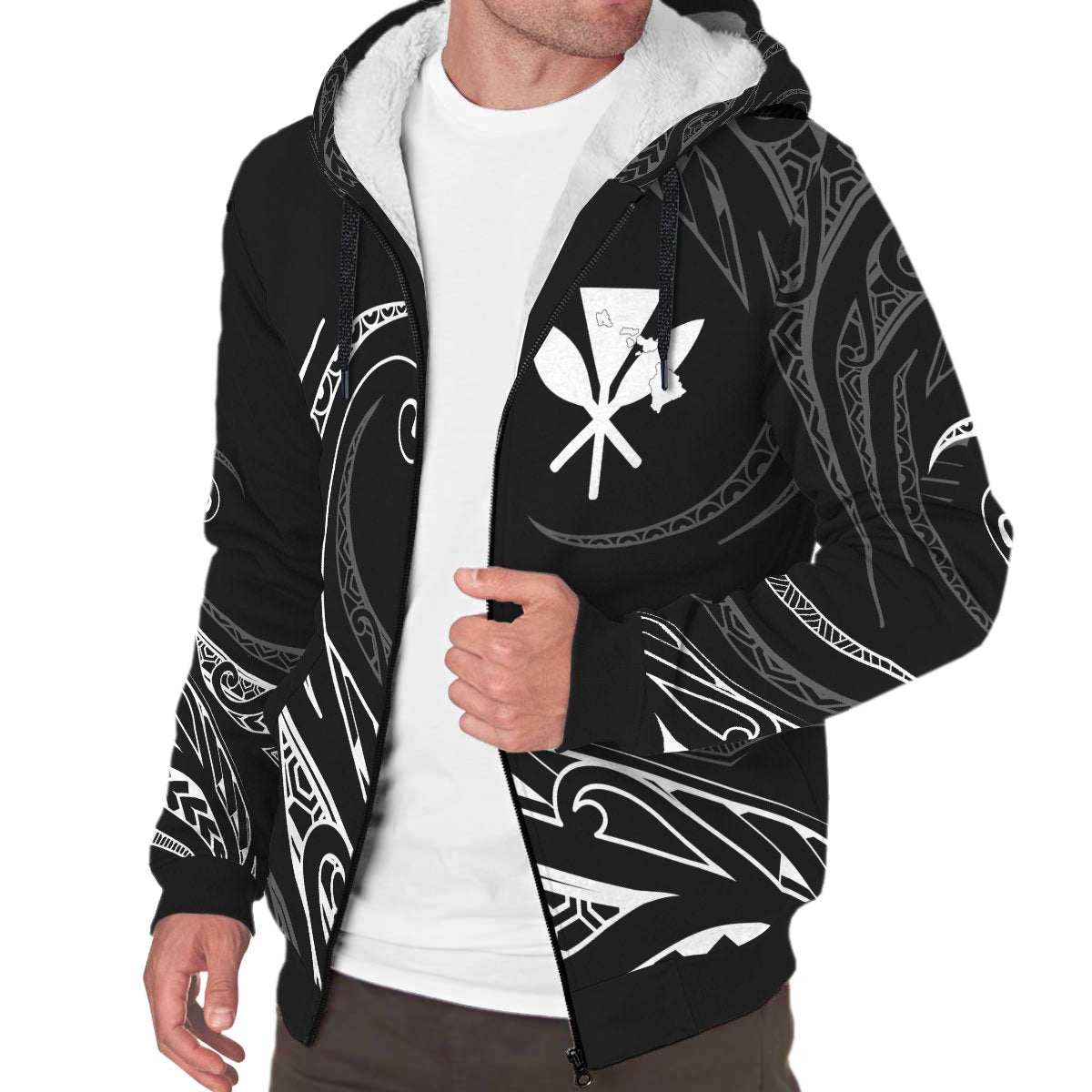 Kanaka Sherpa Hoodie - Frida Style - White - Polynesian Pride