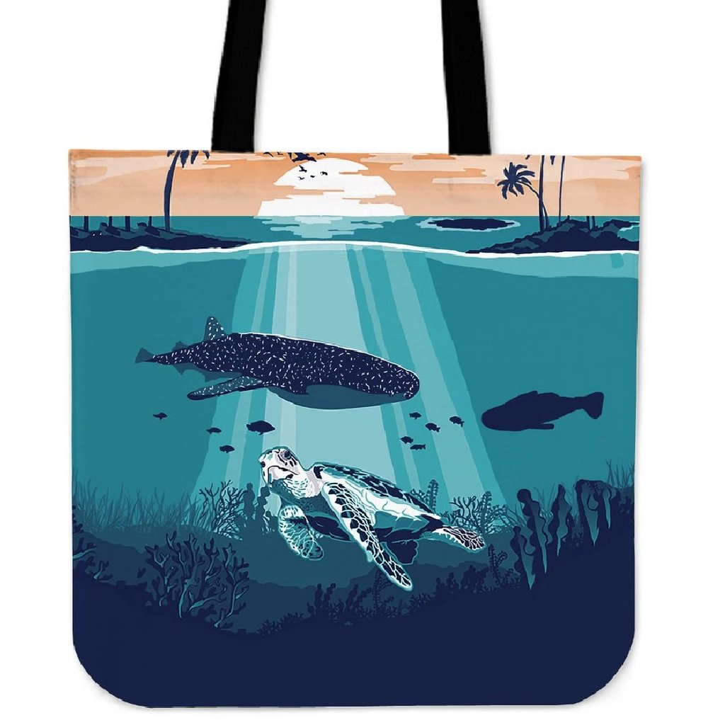 Sea Sunset Tote Bag Tote Bag One Size Black - Polynesian Pride