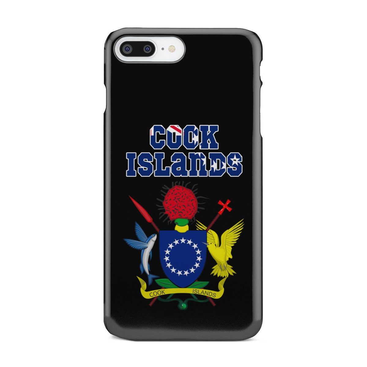 Cook Islands Phone Case - Coat of Arm Name iPhone 8 Plus One Size Black - Polynesian Pride