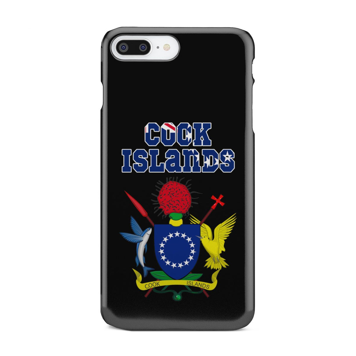 Cook Islands Phone Case - Coat of Arm Name iPhone 7 Plus One Size Black - Polynesian Pride