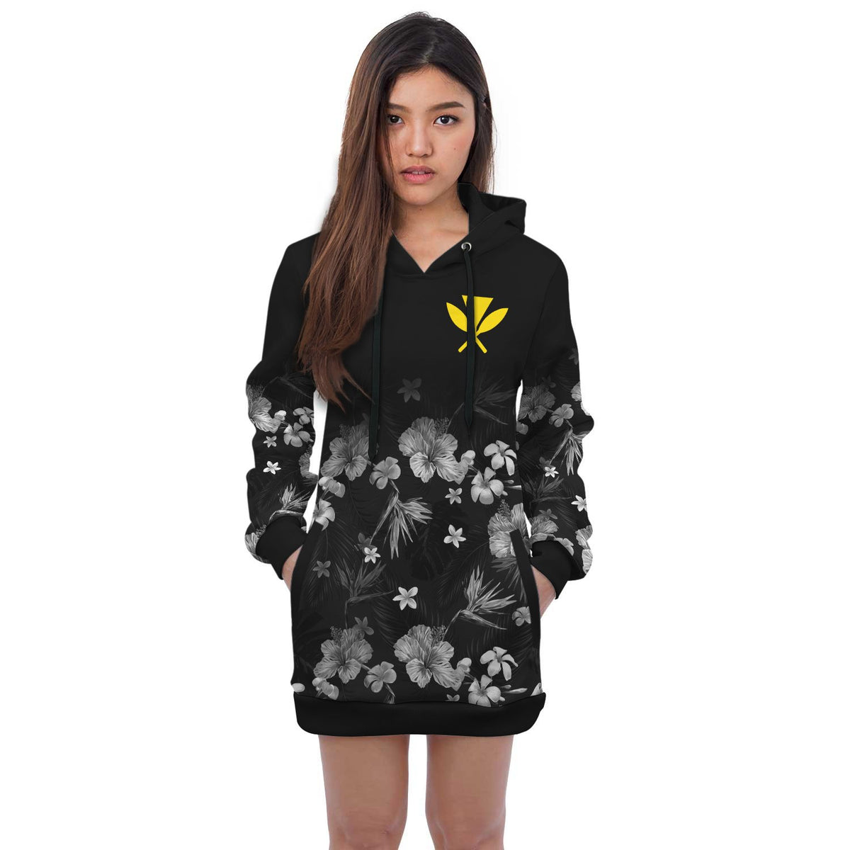 Hawaiian Hoodie Dress - Hawaii Kanaka Maoli Hibiscus Special Black - Polynesian Pride
