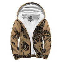 Polynesian Turtle Palm And Sea Pebbles Hawaii Sherpa Hoodie Gold Gold - Polynesian Pride