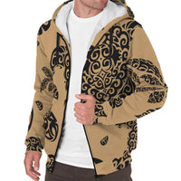 Polynesian Turtle Palm And Sea Pebbles Hawaii Sherpa Hoodie Gold - Polynesian Pride