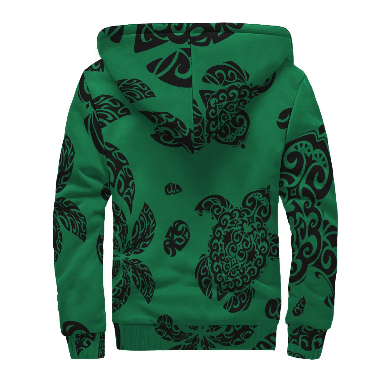 Polynesian Turtle Palm And Sea Pebbles Hawaii Sherpa Hoodie Green Green - Polynesian Pride