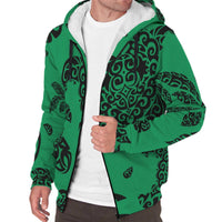 Polynesian Turtle Palm And Sea Pebbles Hawaii Sherpa Hoodie Green - Polynesian Pride