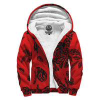 Polynesian Turtle Palm And Sea Pebbles Hawaii Sherpa Hoodie Red Red - Polynesian Pride