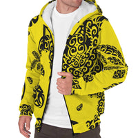 Polynesian Turtle Palm And Sea Pebbles Hawaii Sherpa Hoodie Yellow - Polynesian Pride