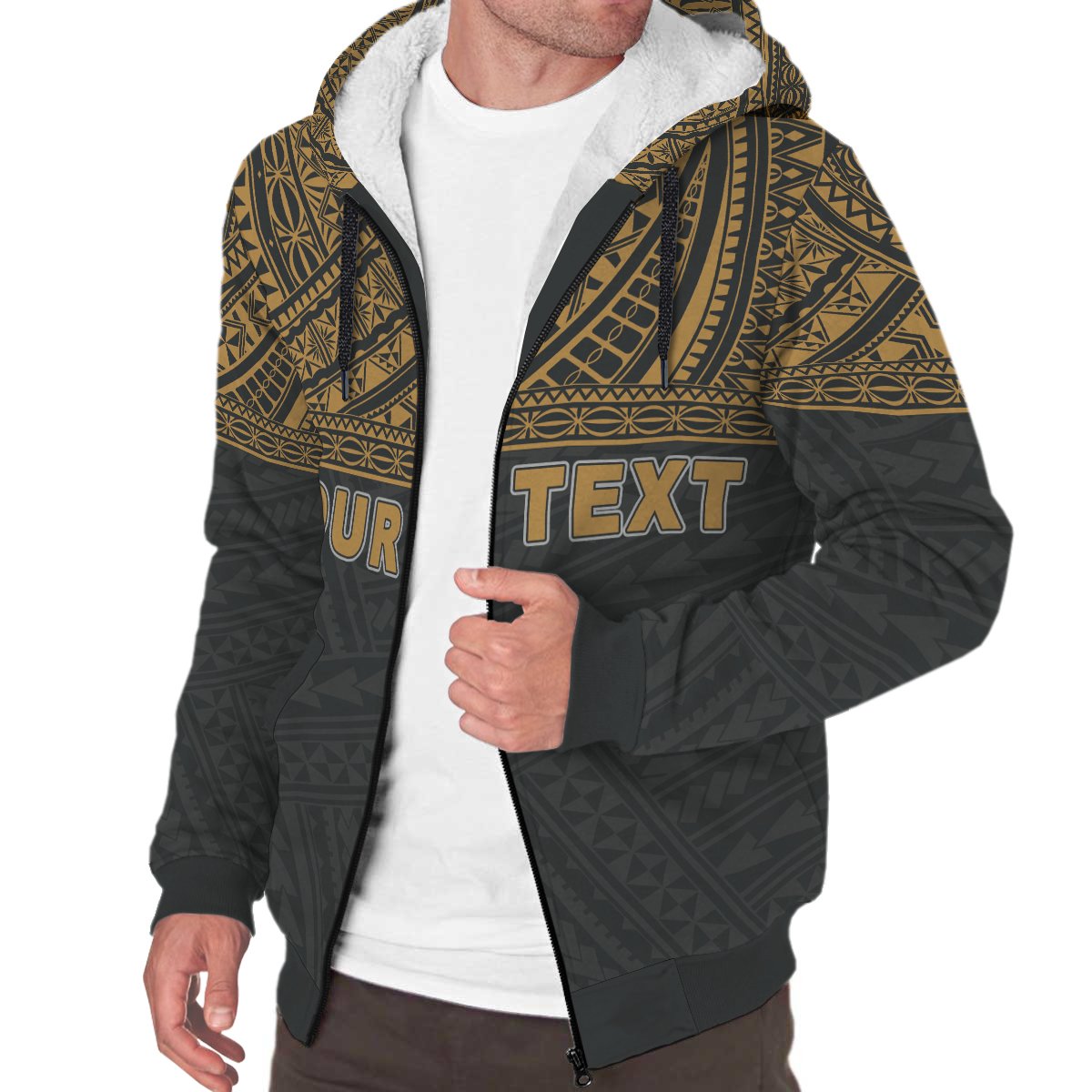 Tahiti (French Polynesia) Polynesian Personalised Custom Sherpa Hoodie - Gold Horizontal - Polynesian Pride