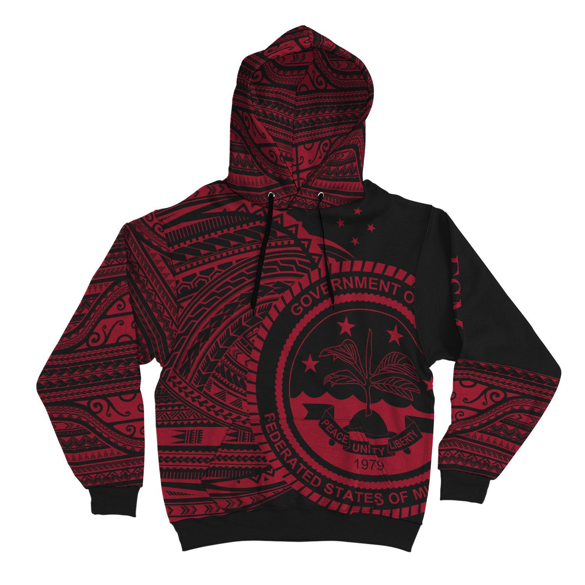 Federated States of Micronesia Hoodie Micronesia Red Patterns With Coat of Arms - Polynesian Pride