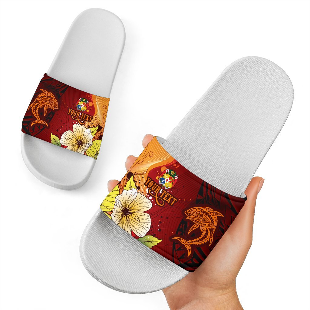 Tonga Custom Personalised Slide Sandals - Tribal Tuna Fish White - Polynesian Pride