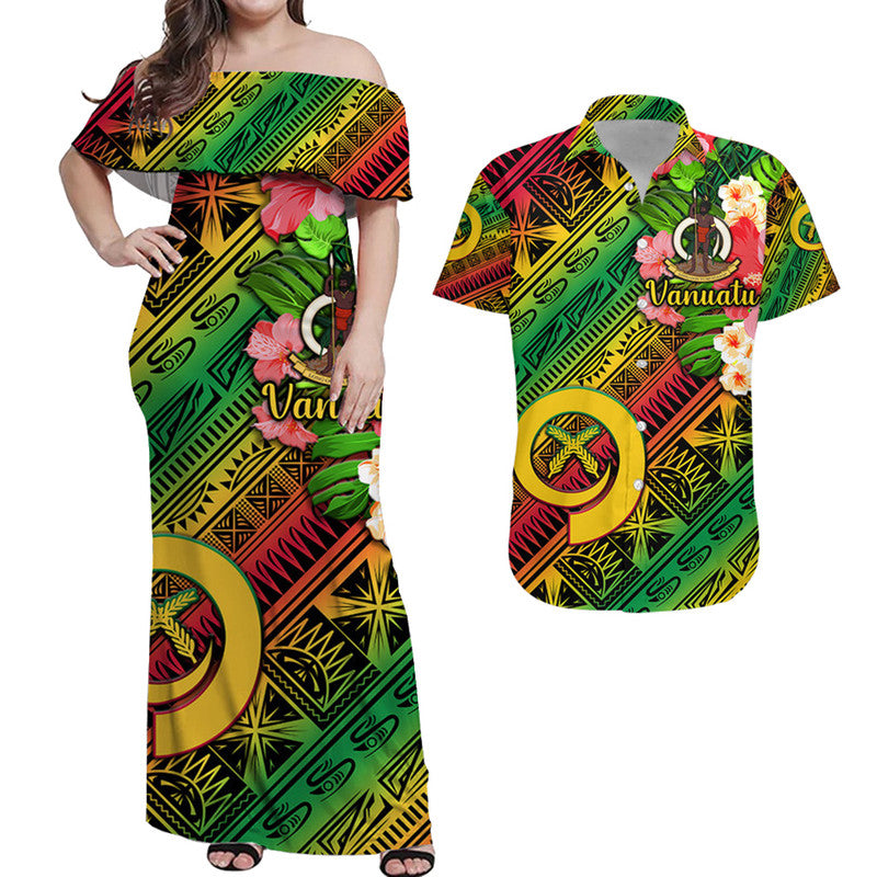 Vanuatu Matching Hawaiian Shirt and Dress Independence Be Proud Vanuatu Flag Gradient Vibes LT8 Green - Polynesian Pride