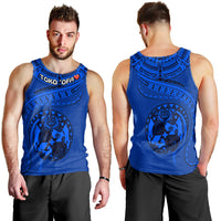 (TOKO OFA) Tonga Polynesian Men Tank Top - Tonga Waves Blue Black LT13 - Polynesian Pride