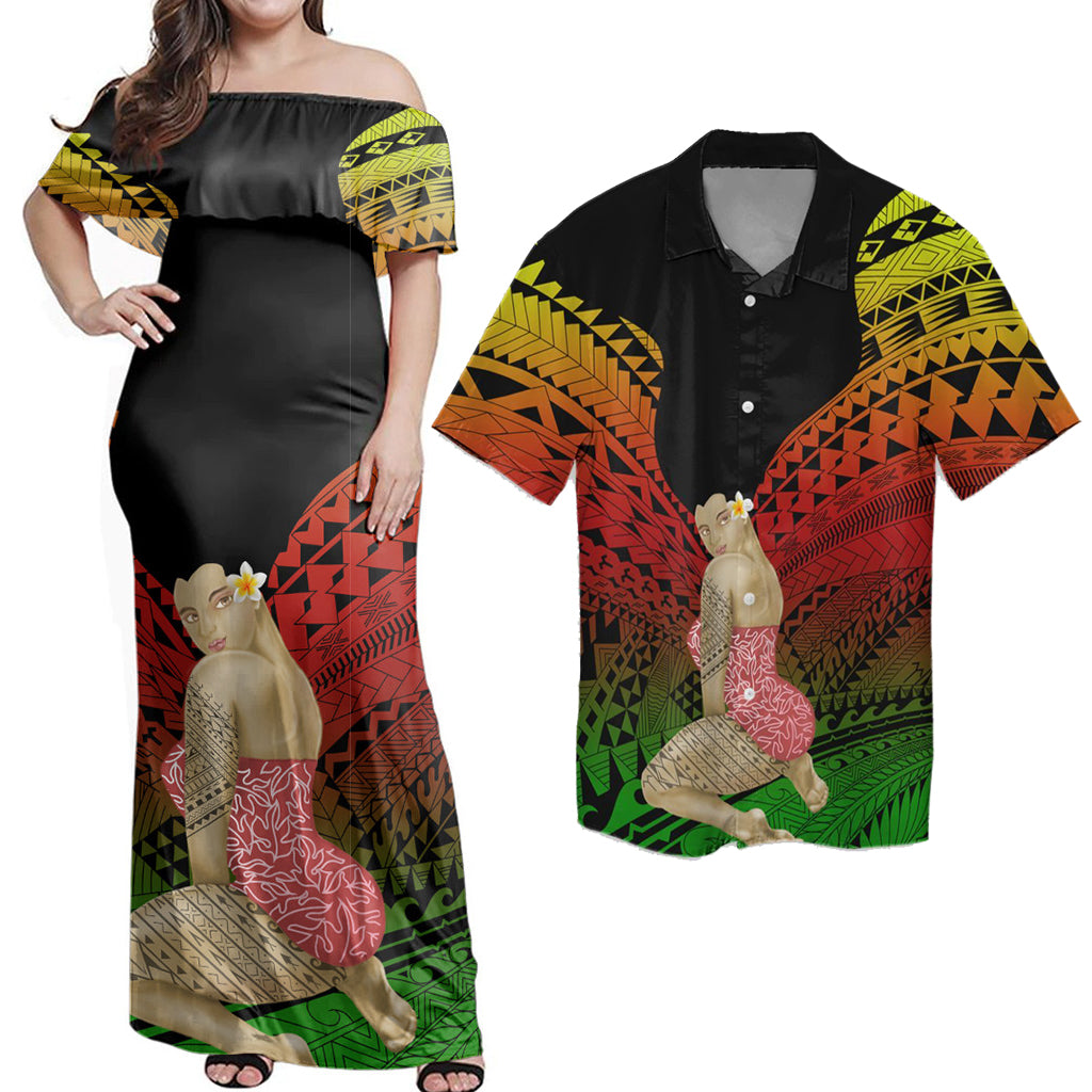 Hawaiian Matching Dress and Hawaiian Shirt Hawaii Polynesian Hula Girl Wearing Plumeria Reggae RLT14 - Polynesian Pride