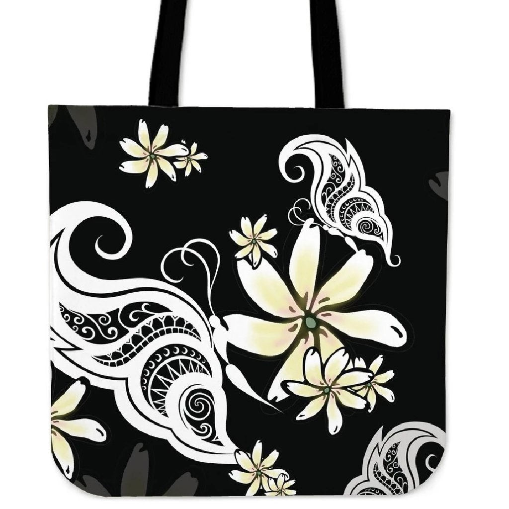 Plumeria Butterfly Tote Bag Tote Bag One Size Black - Polynesian Pride