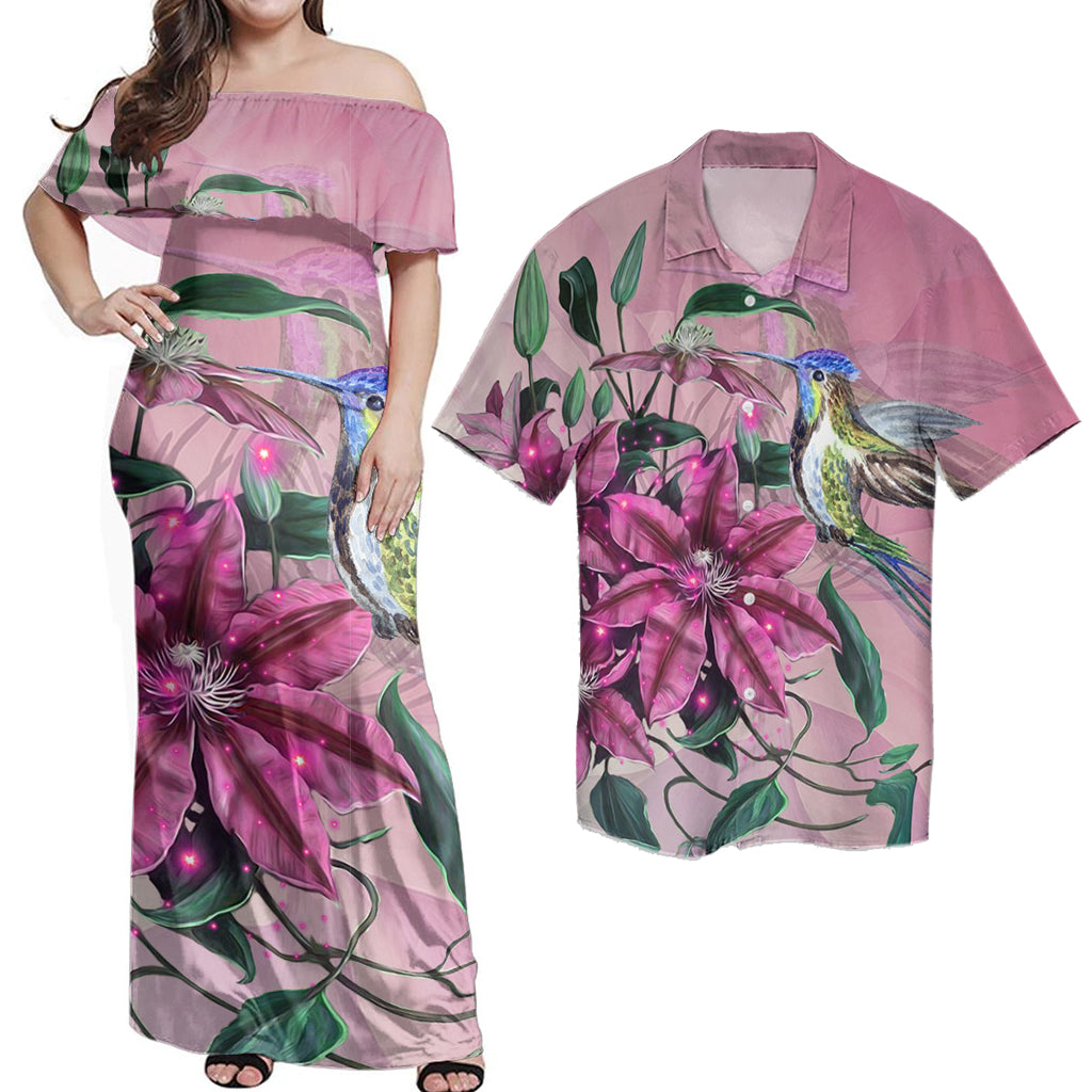 Clematis Humming Bird Matching Dress and Hawaiian Shirt Hawaii RLT14 - Polynesian Pride