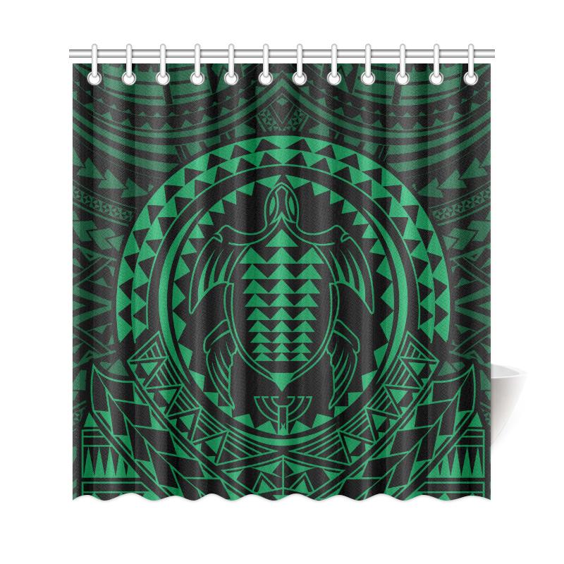 Hawaiian Kakau Honu Arc Green Polynesian Shower Curtain - Polynesian Pride