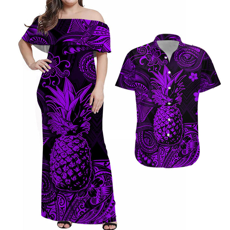 Hawaii Pineapple Polynesian Matching Dress and Hawaiian Shirt Matching Couples Outfit Unique Style Purple LT8 Purple - Polynesian Pride