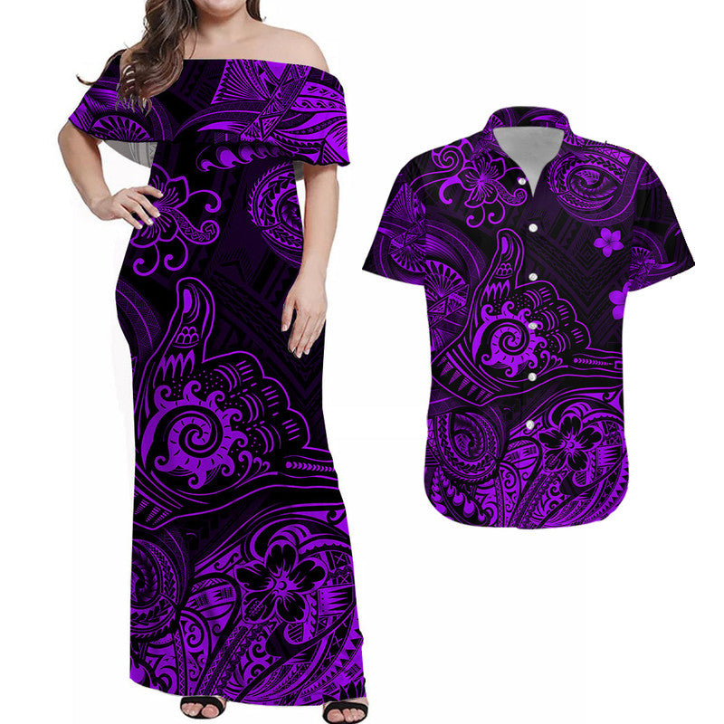 Hawaii Shaka Polynesian Matching Dress and Hawaiian Shirt Matching Couples Outfit Unique Style Purple LT8 Purple - Polynesian Pride