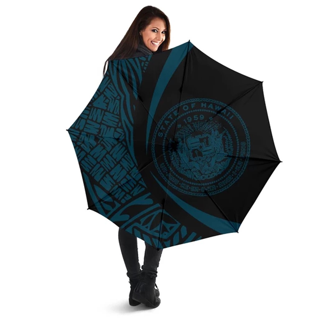 Seal Of Hawaii Umbrella Blue - Circle Style Umbrella One Size Blue - Polynesian Pride