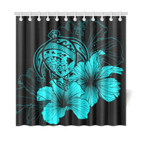 Hawaii Hibiscus Shower Curtain - Turtle Map - Turquoise - Polynesian Pride