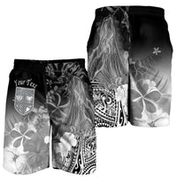 Fiji Custom Personalised Men's Shorts - Humpback Whale with Tropical Flowers (White) - Polynesian Pride