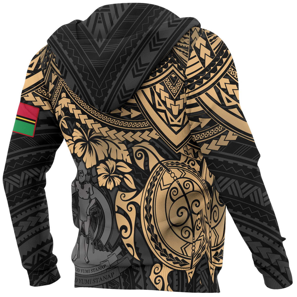 Vanuatu Polynesian Zip up Hoodie Gold Turtle - Polynesian Pride