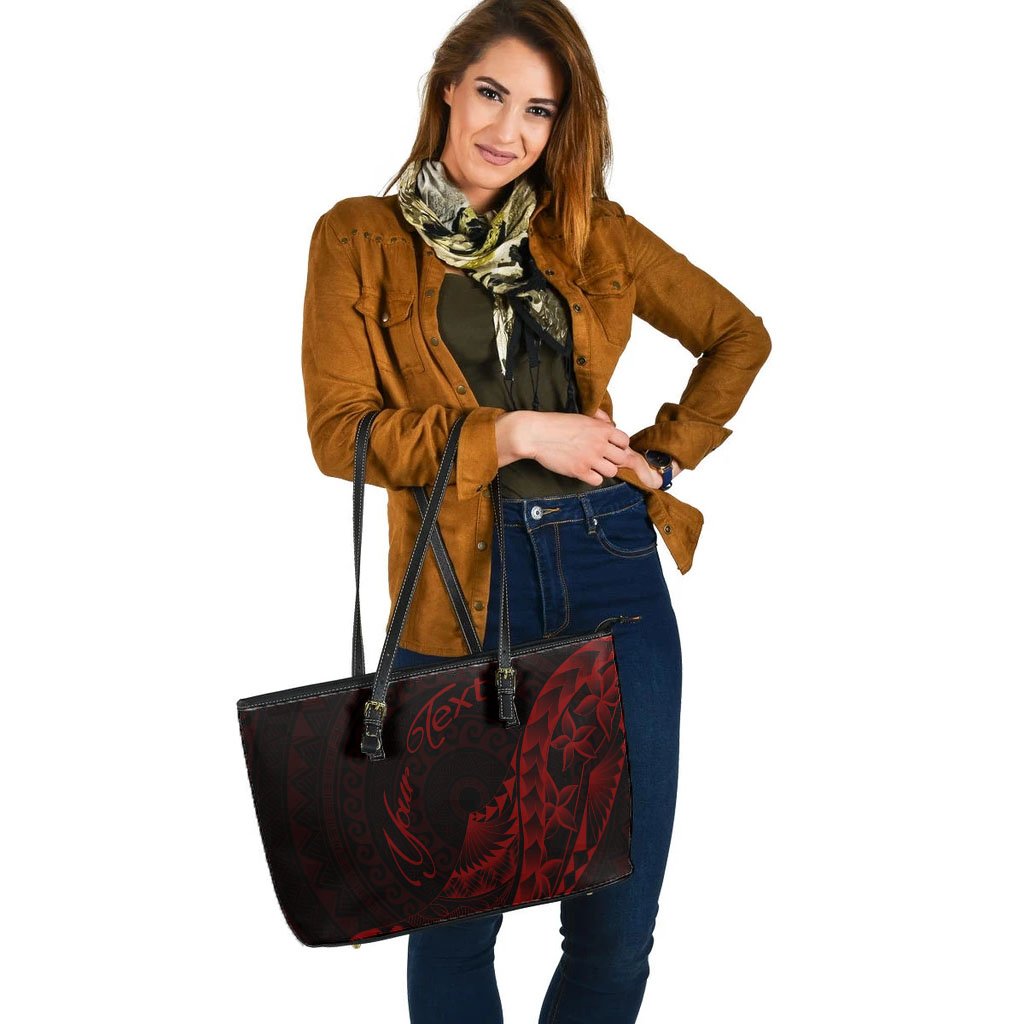 Samoa Leather Tote - Custom Personalised Polynesian Pattern Style Red Color - Polynesian Pride