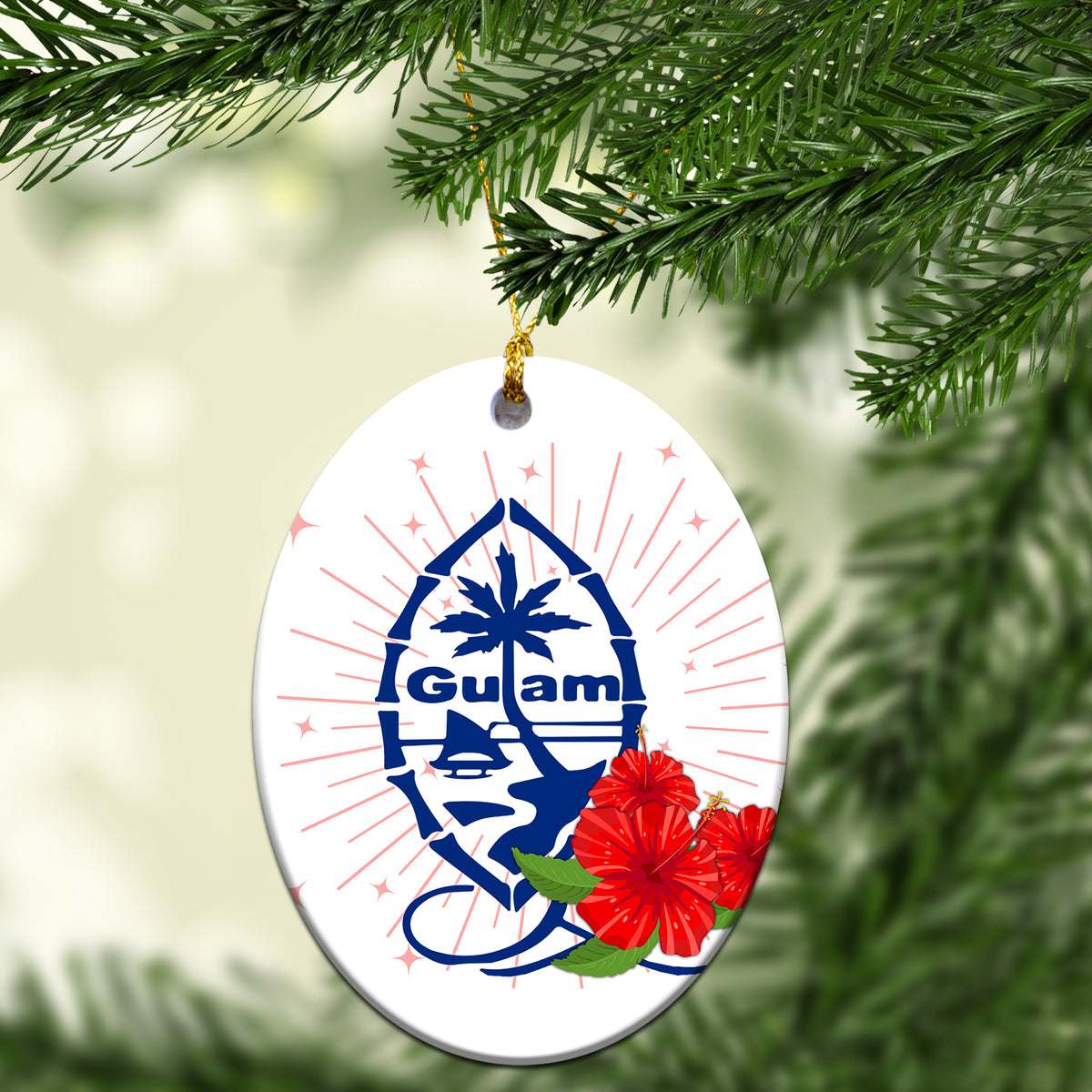 Guam Hibiscus White Christmas Ornament - LT12 - Polynesian Pride
