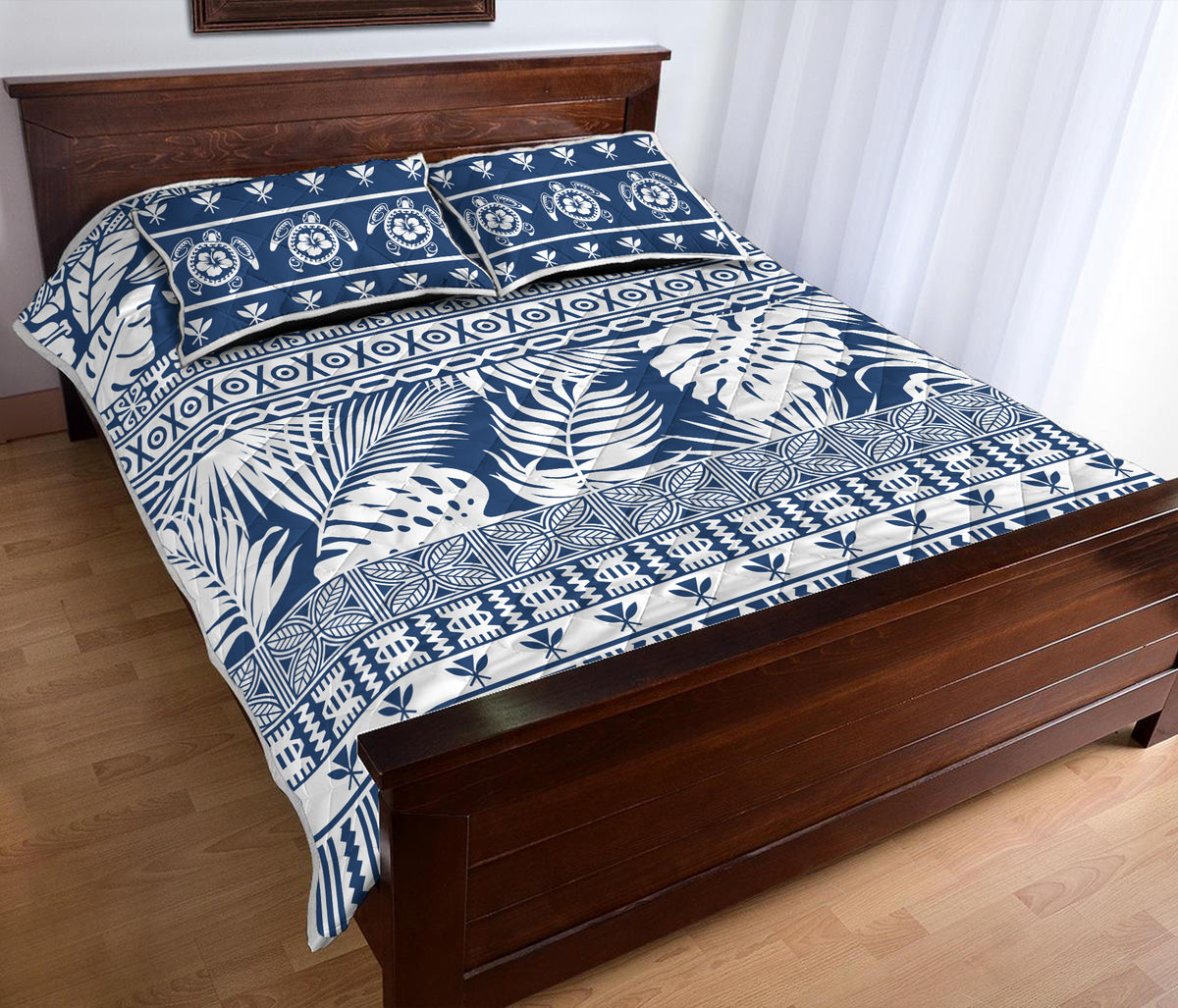 Hawaii Quilt Bed Set Pattern Version Unique Navy LT13 - Polynesian Pride