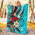 Cook Islands Premium Blanket - Tribal Flower With Special Turtles Blue Color - Polynesian Pride