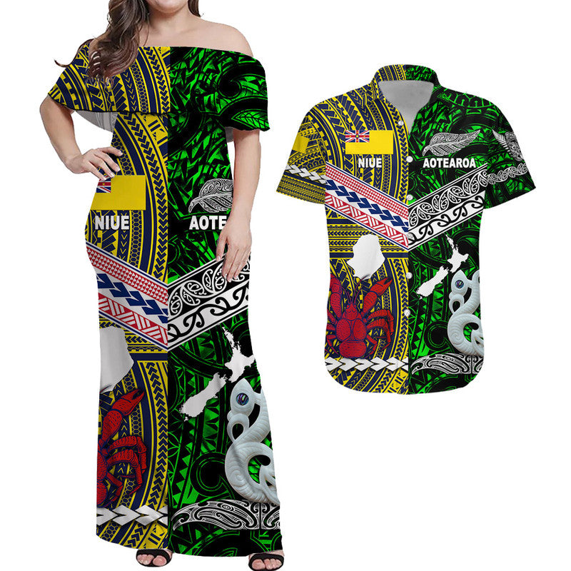 Polynesian Matching Hawaiian Shirt and Dress New Zealand Niue Together Green LT8 Green - Polynesian Pride