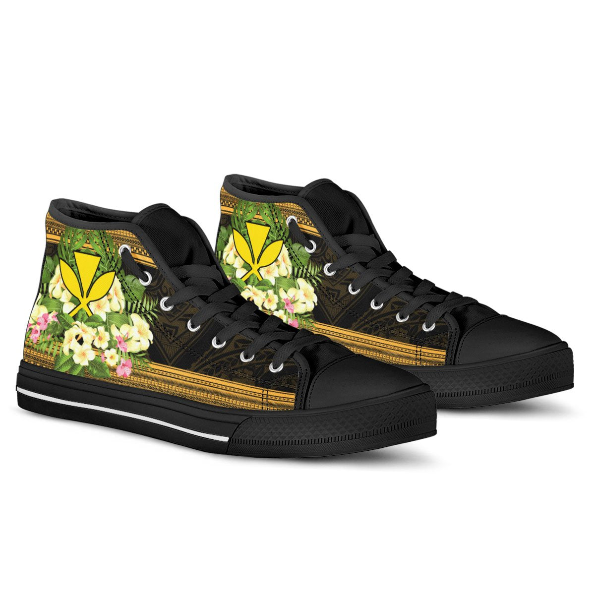 Hawaii Kanaka Maoli High Top Shoes - Polynesian Gold Patterns Collection - Polynesian Pride