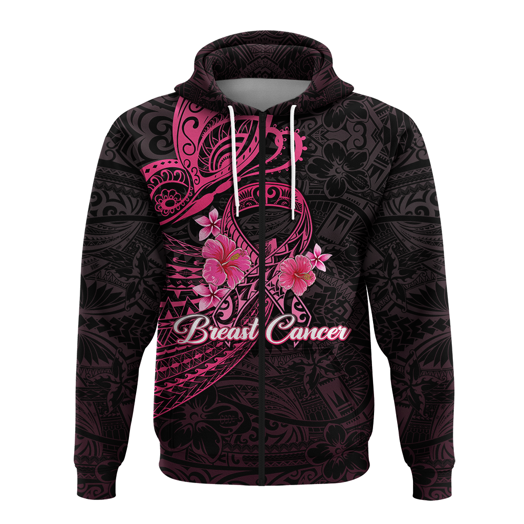 Breast Cancer Pink Ribbon Butterfly Polynesian Black Version Hoodie LT12 - Polynesian Pride
