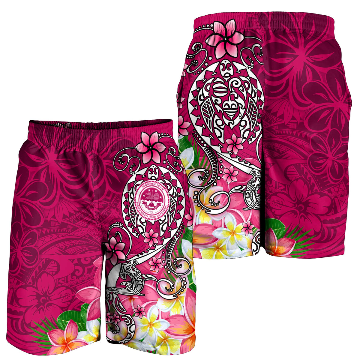 FSM Custom Personalised Men's Short - Turtle Plumeria (PINK) - Polynesian Pride