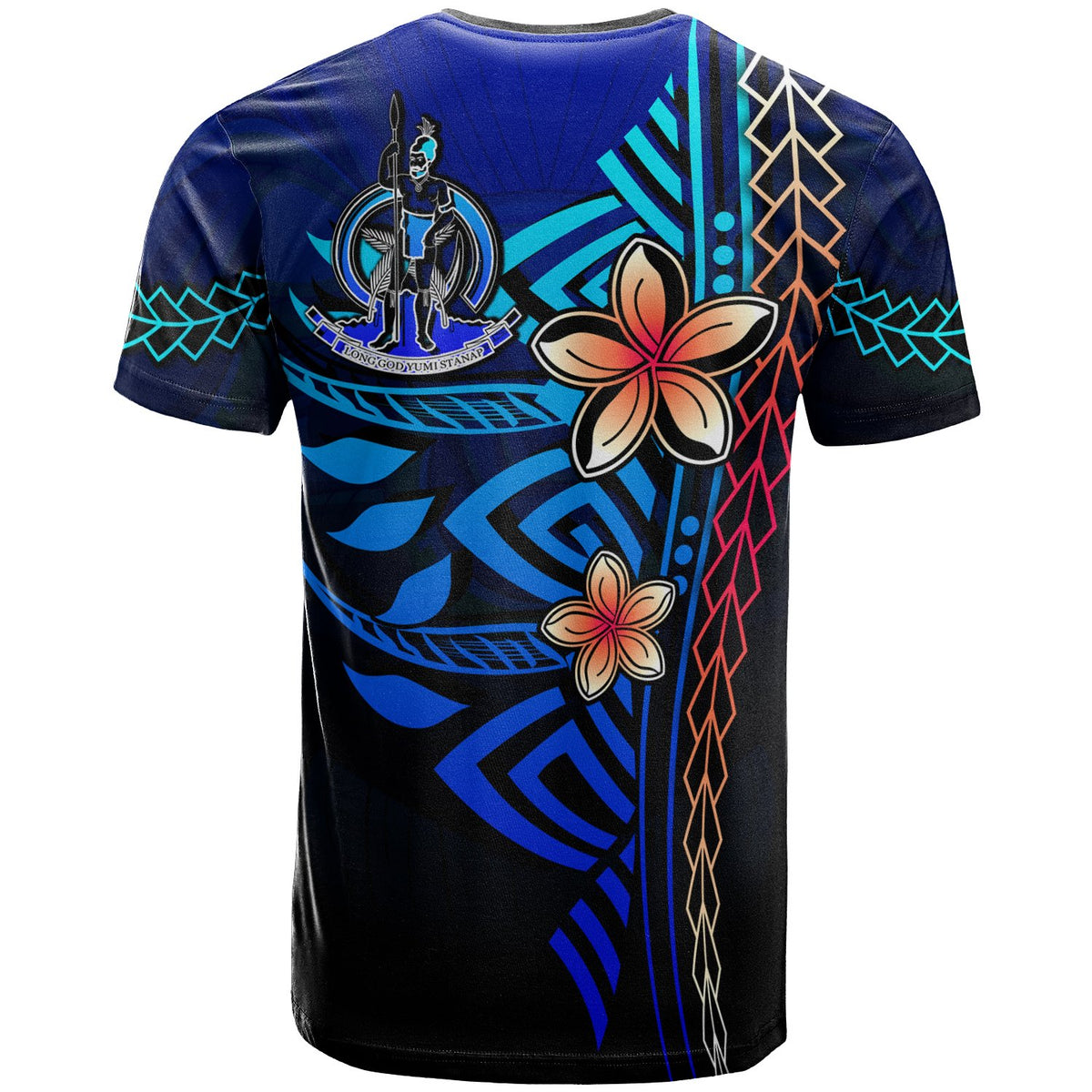 Vanuatu Polynesian T Shirt Blue Vintage Tribal Mountain - Polynesian Pride