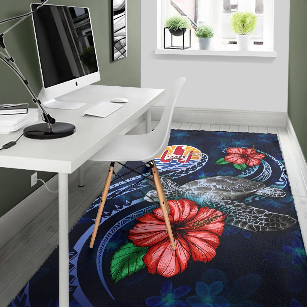 Tahiti Polynesian Area Rug - Blue Turtle Hibiscus - Polynesian Pride