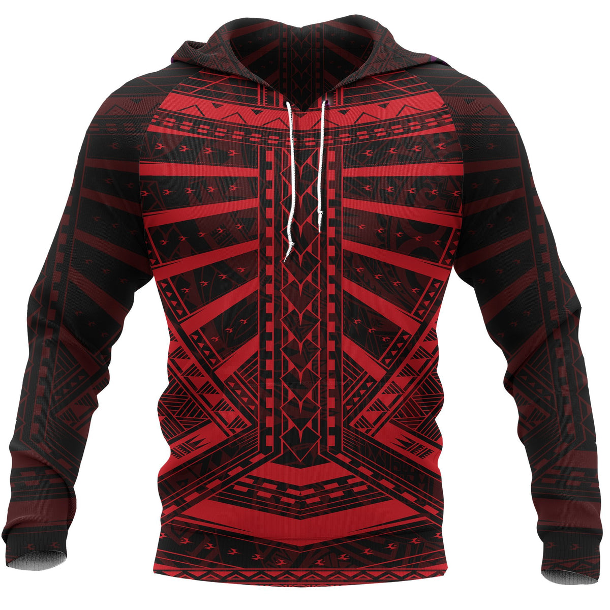 Polynesian Tattoo All Over Hoodie Red Unisex Red - Polynesian Pride