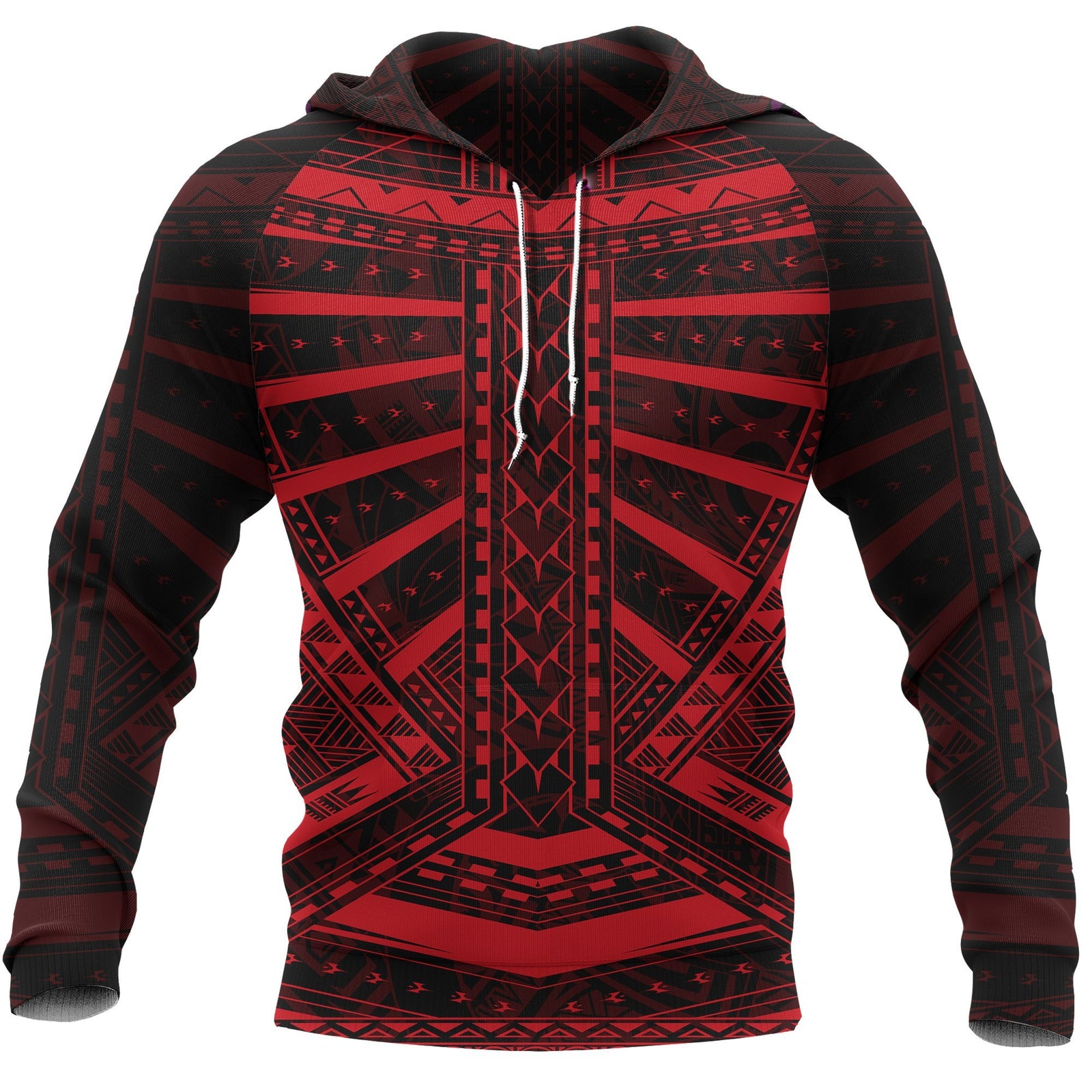 Polynesian Tattoo All Over Hoodie Red Unisex Red - Polynesian Pride