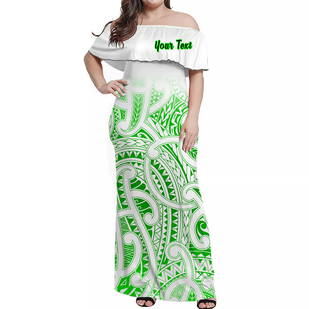 (Custom Personalised) New Zealand Off Shoulder Long Dress NZ Maori Green LT13 Women Green - Polynesian Pride